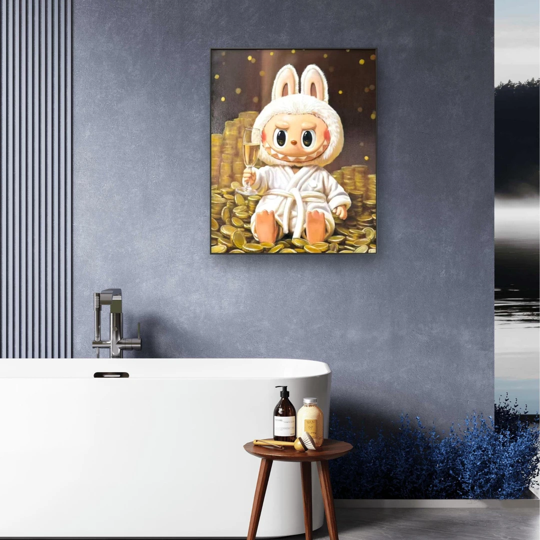 纯手绘油画【香槟布布】卡通潮玩风客厅装饰画挂墙玄关挂画卧室轻奢