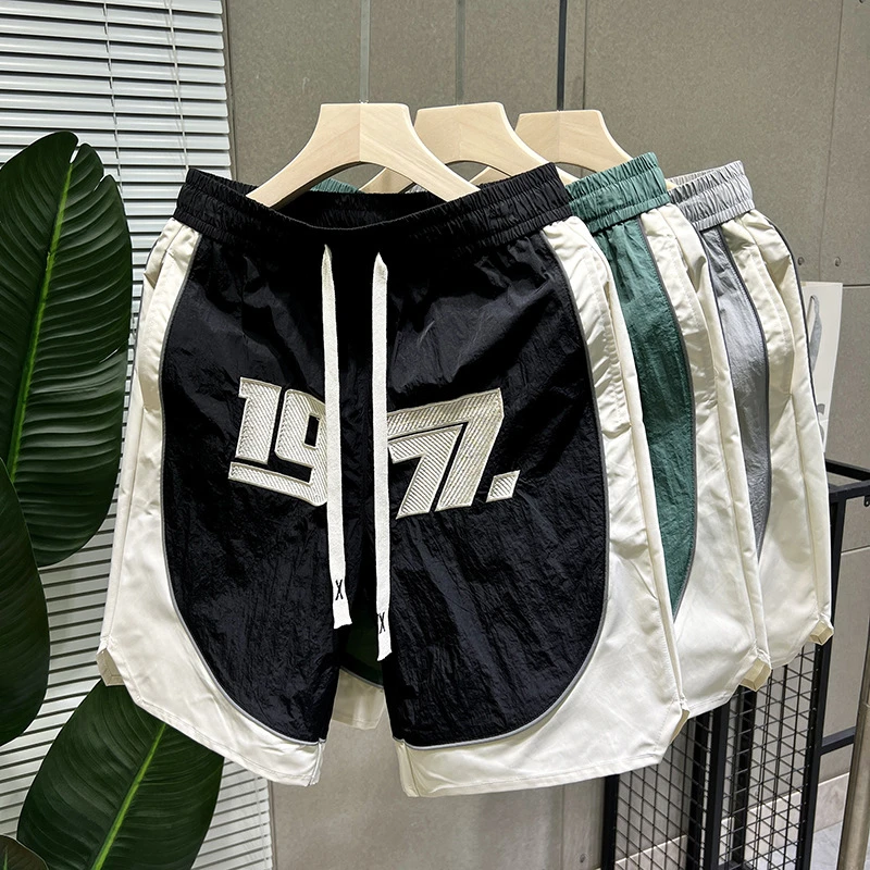 拼色夏季无弹力短裤拼接五分裤韩版印花薄款撞色男士速干潮