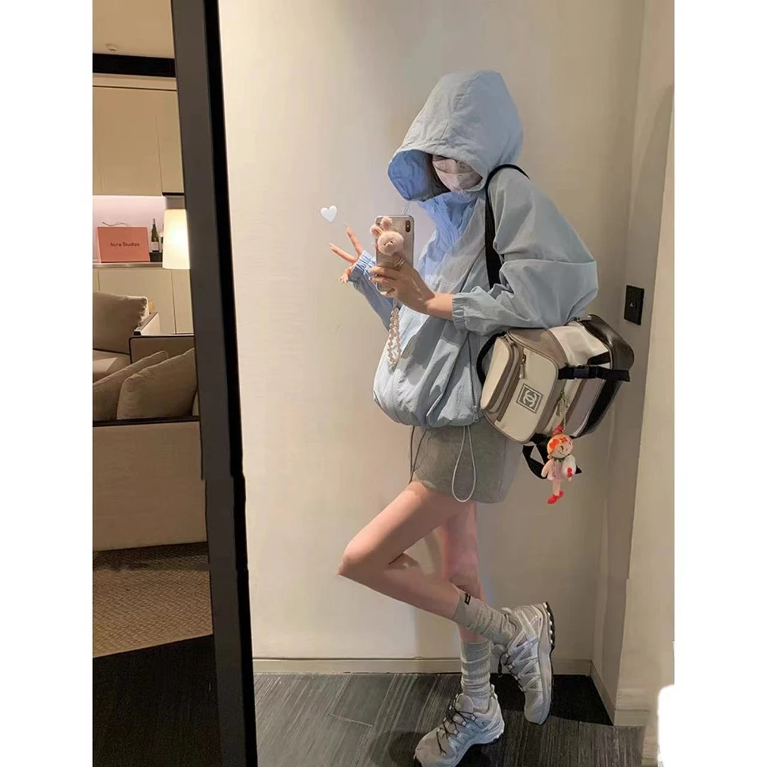 徐秋阳  蓝色防晒外套   百搭时尚休闲连帽宽松ins防晒外套