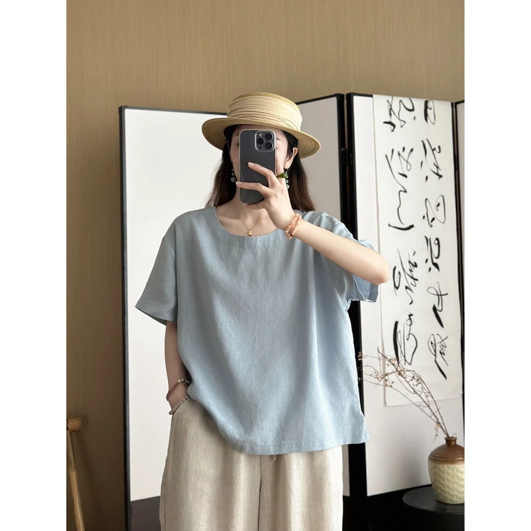 001【100%进口亚麻】复古文艺立体剪裁精致小衫XM
