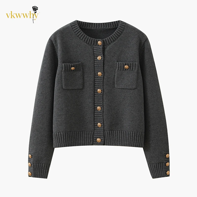 新款圆领百搭外套女装短款小香风气质春秋休闲复古百搭针织开衫