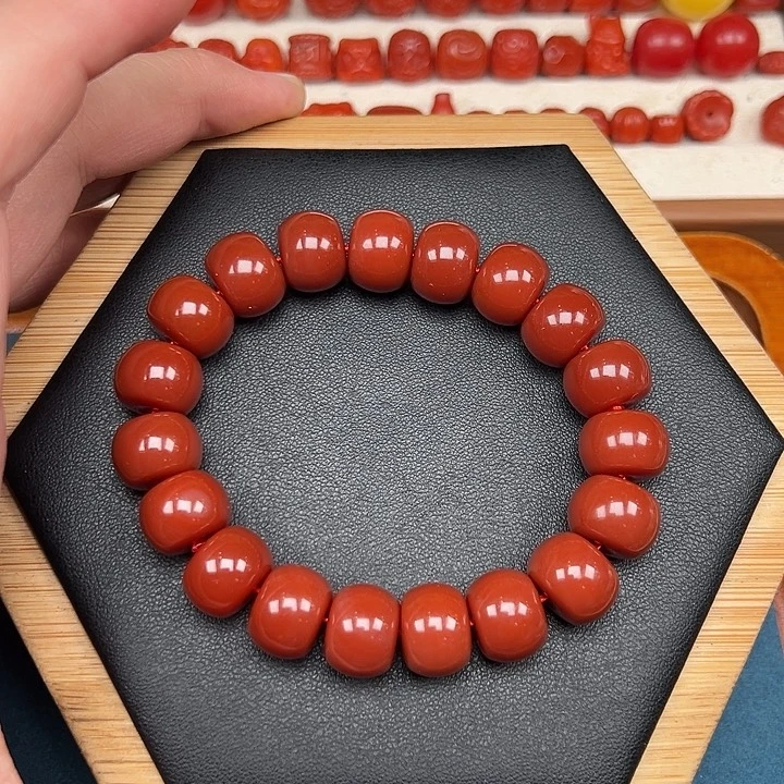 南红玛瑙未镶嵌卡13.8算盘珠手串