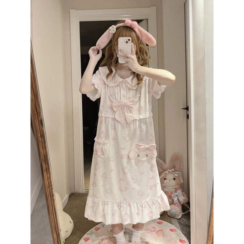 原创【鼠鼠美乐蒂】春夏季新款娃娃领睡裙女可爱家居服连衣睡衣外穿
