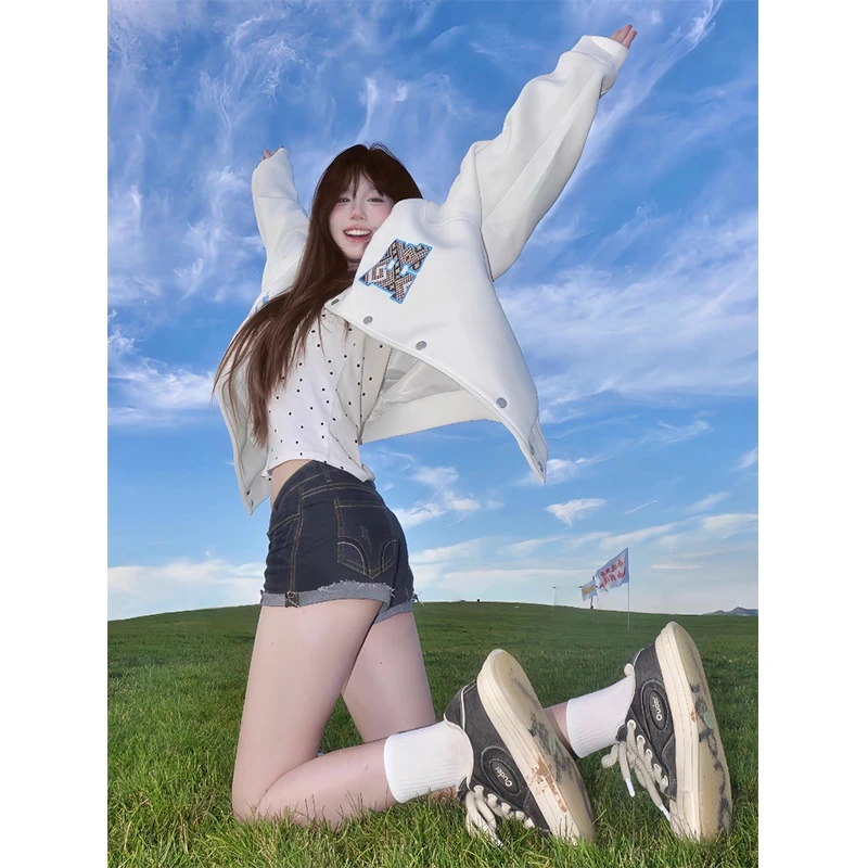 美式高街贴布字母开衫外套男款秋季学院风短款夹克潮牌男生棒球服