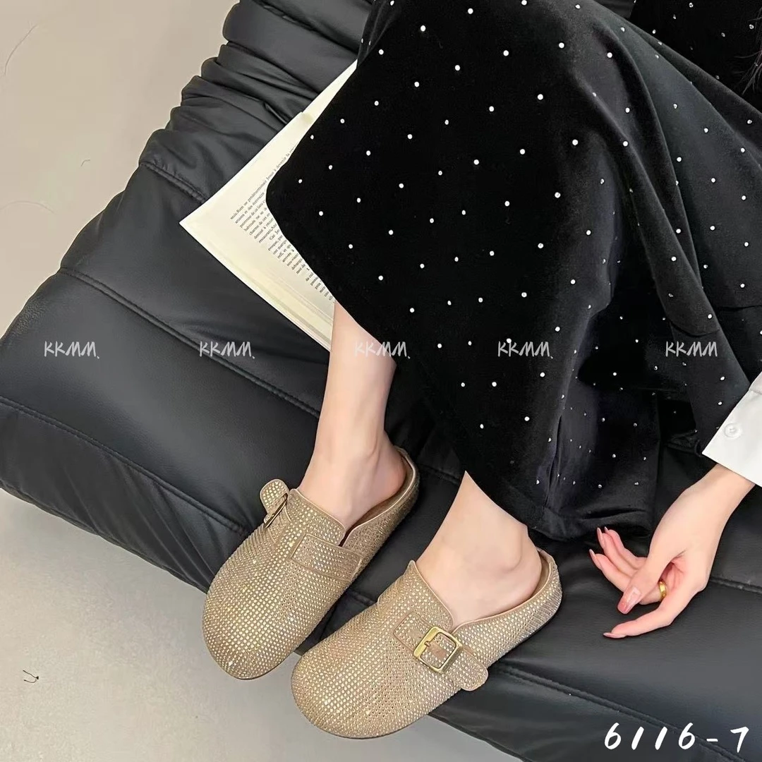 休闲风复古港风包头水钻包头拖半拖仙女风软底休闲6116-7#