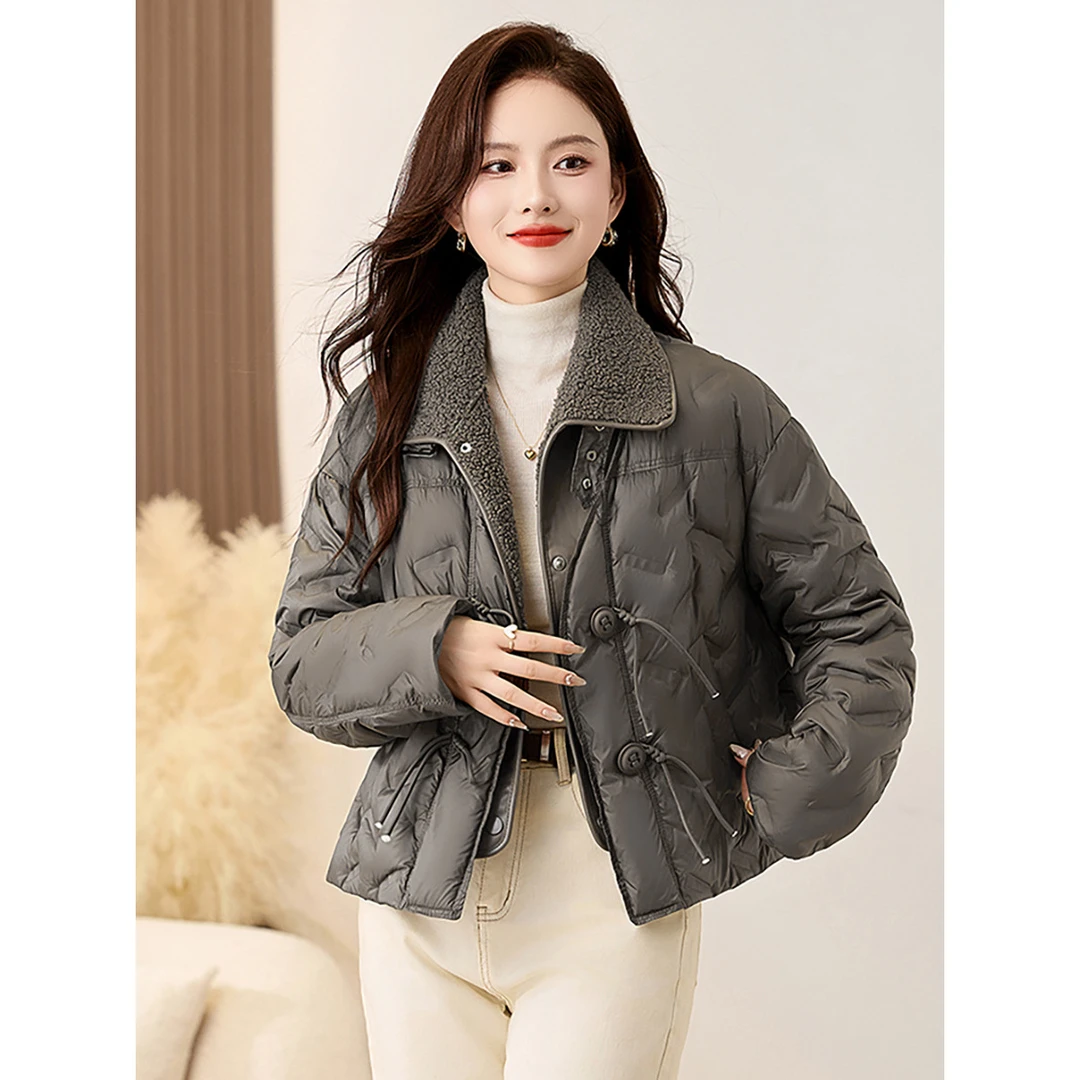 DUCURNO复古翻领羽绒服女2026冬季新款时尚拼接加厚保暖百搭外套