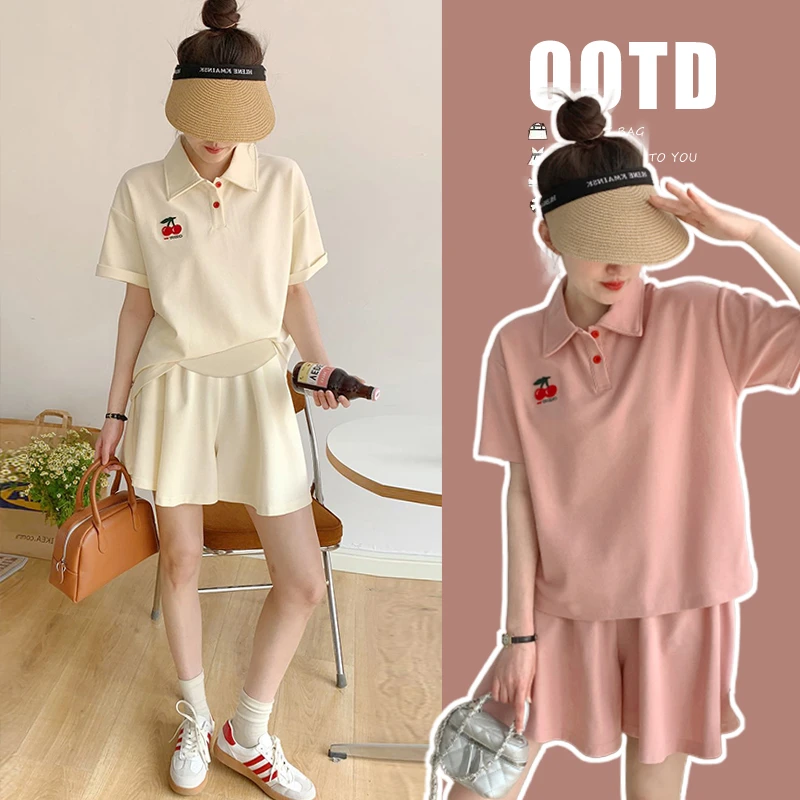 2025新款夏装针织纯棉舒适运动休闲小个子减龄宽松显瘦孕妈妈套装