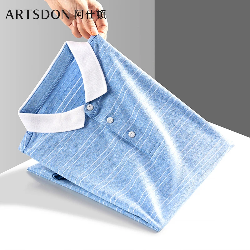 阿仕顿artsdon新款夏季简约条纹舒适短袖POLO衫V1C01900