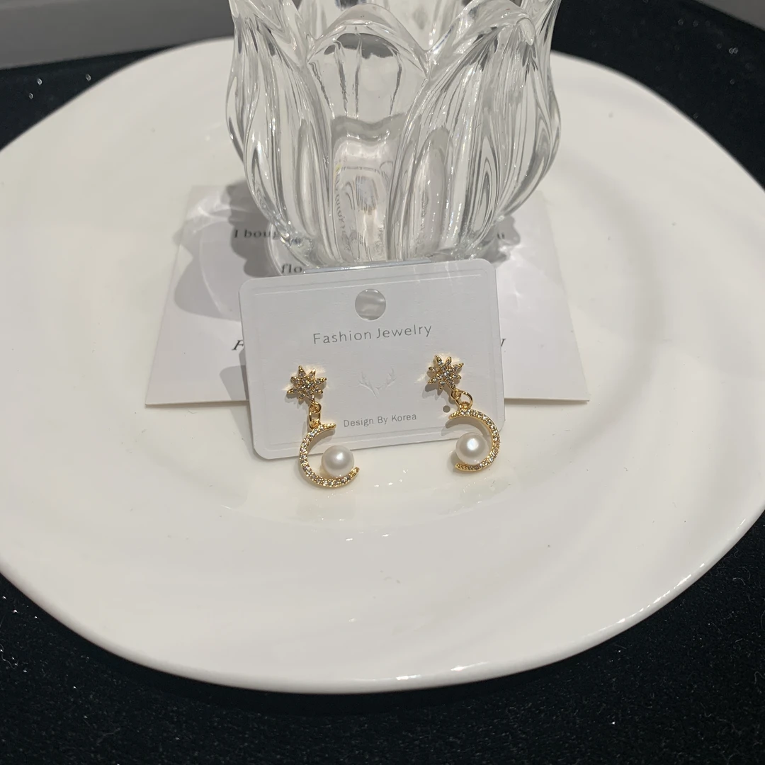 铜合金耳饰 Al6168时尚气质星月耳环铜合金耳饰精致微镶耳钉