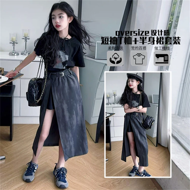 TEAEGG女童夏装套装洋气爆款印花短袖半身女童春秋卫衣卫裤套装