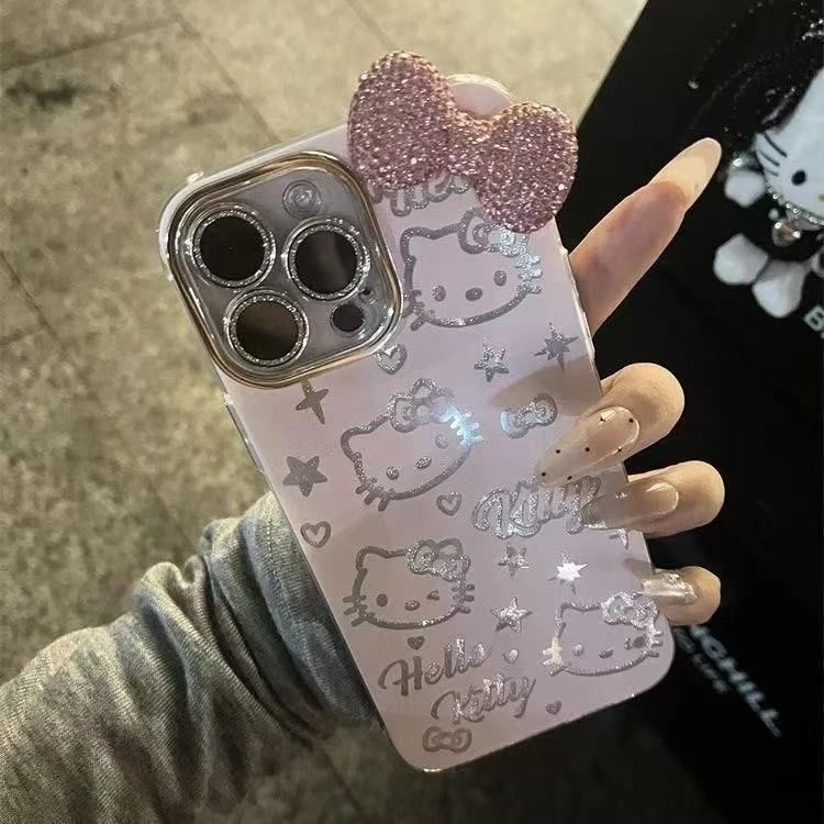 ins粉钻结kt猫适用于苹果16手机壳iPhone15promax全包14精羽纱13