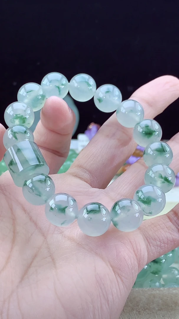 段家玉收藏传承级龙石种起杠光老坑老种缅甸天然翡翠A货飘花手串