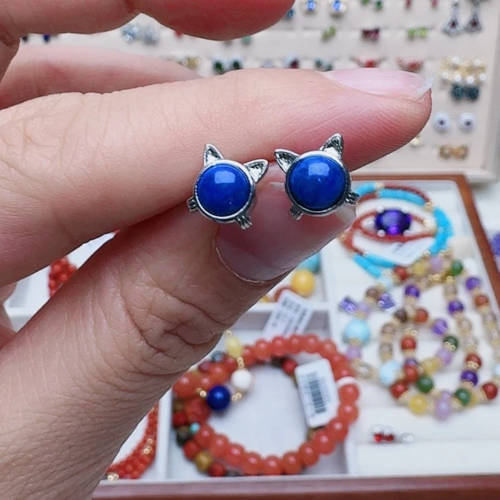 青金石耳饰未镶嵌耳钉