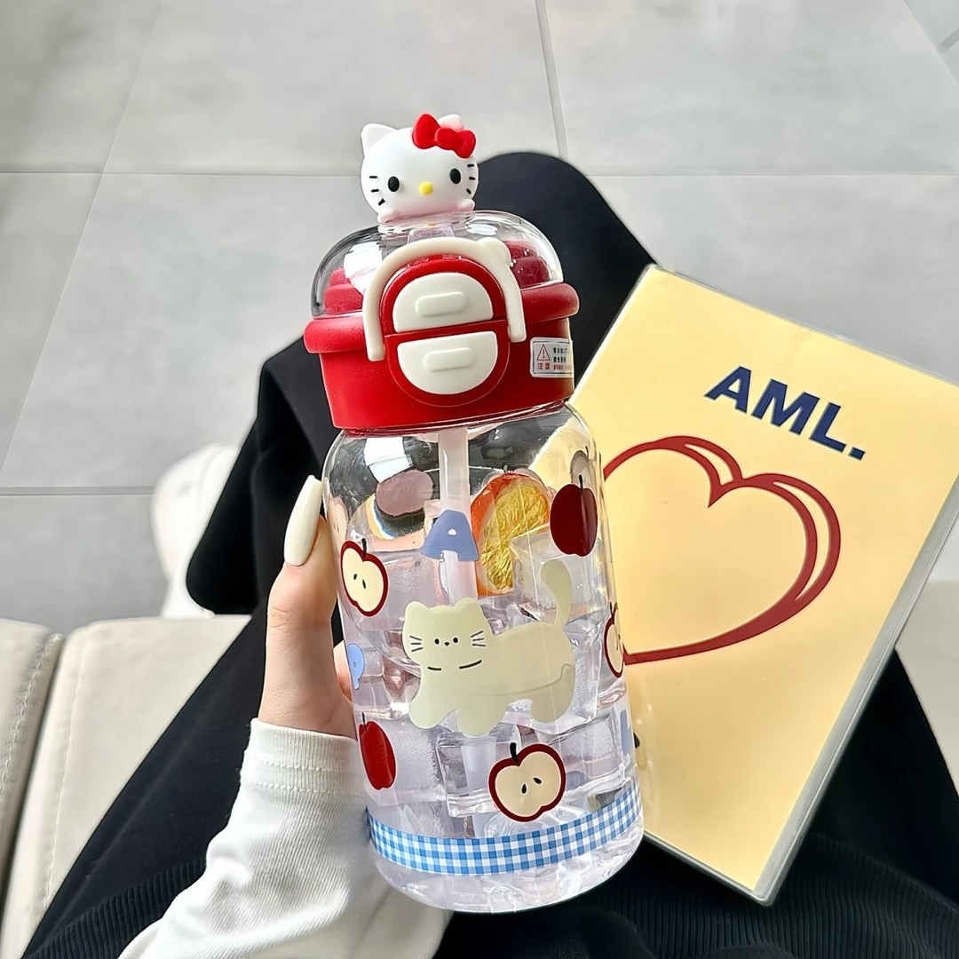 2025新款便携杯子Hello Kitty可爱双饮水杯学生高颜值吸管塑料杯
