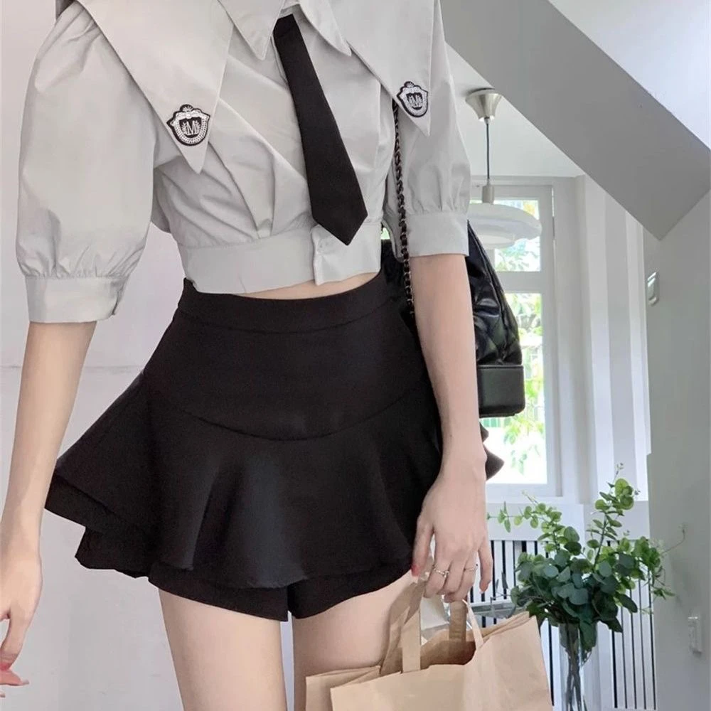 大码MM高腰法式蓬蓬半身裙春夏百褶蛋糕裙半裙mm防走光短裙