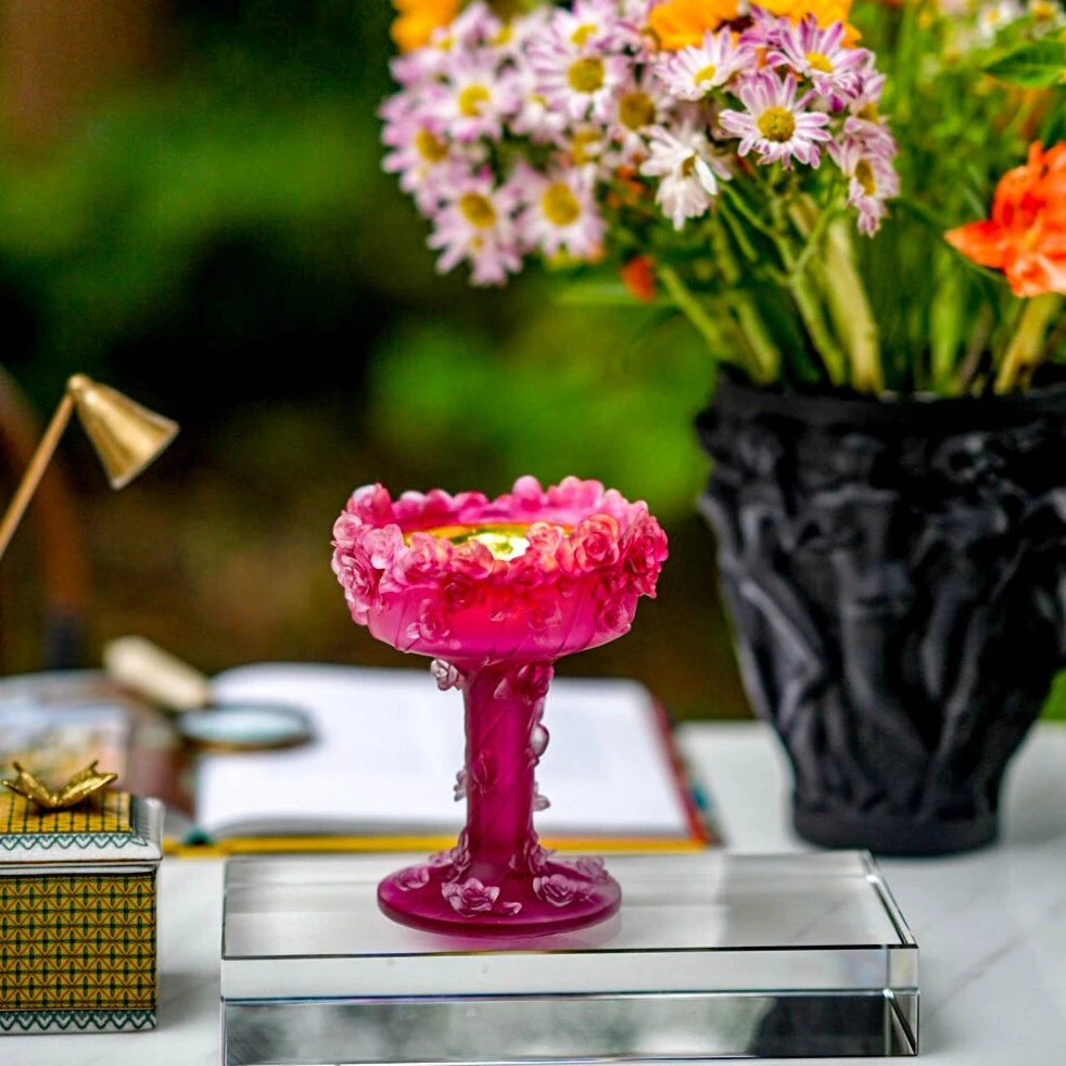 【奇居】艺术款水晶琉璃玫瑰香炉#14337金红