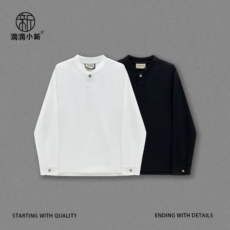 滴滴小新-棒球领开扣卫衣衬衫袖设计春季长袖圆领休闲上衣Z2051