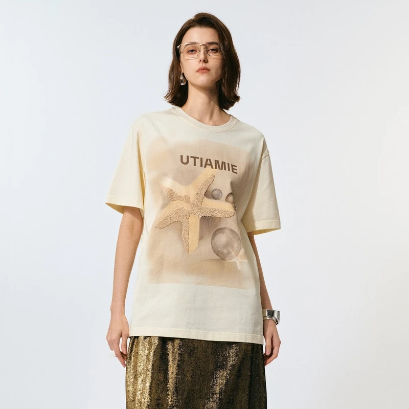 U/TI【热卖单品】海星系列时尚百搭休闲工艺设计显瘦挺阔感短袖T恤