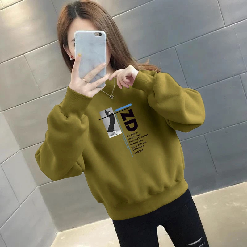 秋冬款卫衣新款长袖印花圆领百搭美式宽松时尚上衣女士圆领卫衣