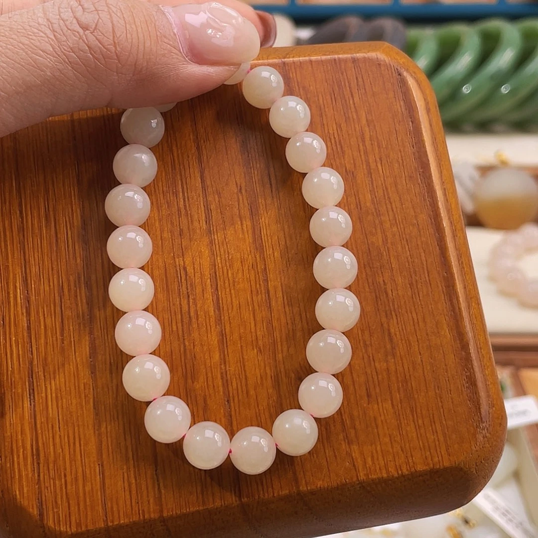 未镶嵌手串和田玉藕粉熟糯肉底手串8mm