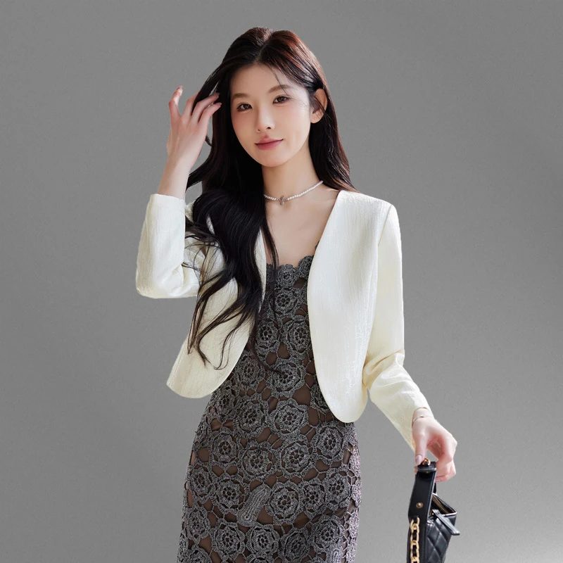 修身小披肩短外套女2025春秋新款百搭西装坎肩配旗袍裙子外搭开衫