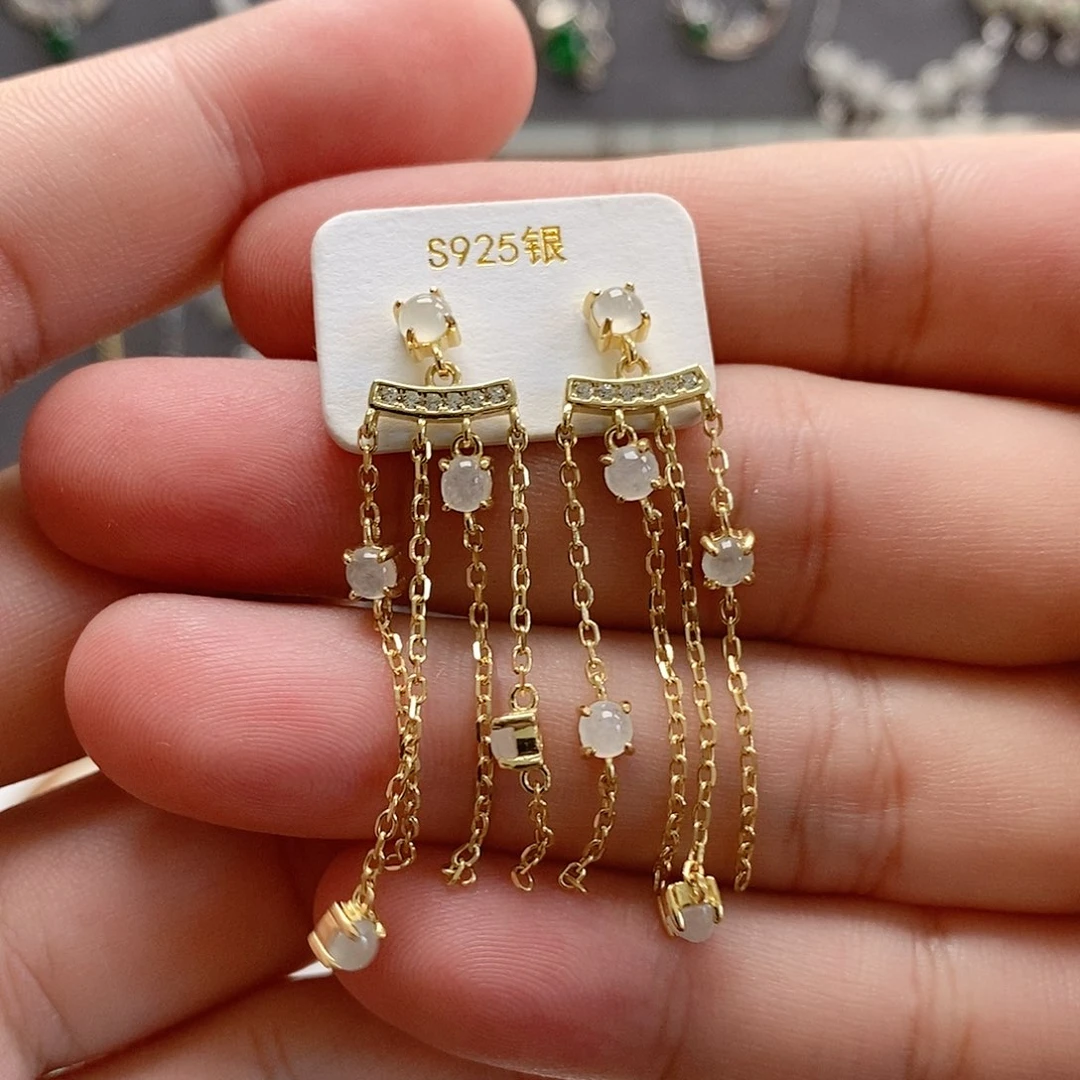 翡翠银S925镶嵌耳饰0156
