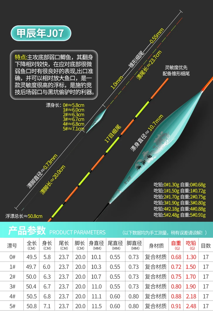 悟客龙年限定J07-DP07高灵敏轻口弱口滑口鲫鱼罗非偷驴浮漂专用