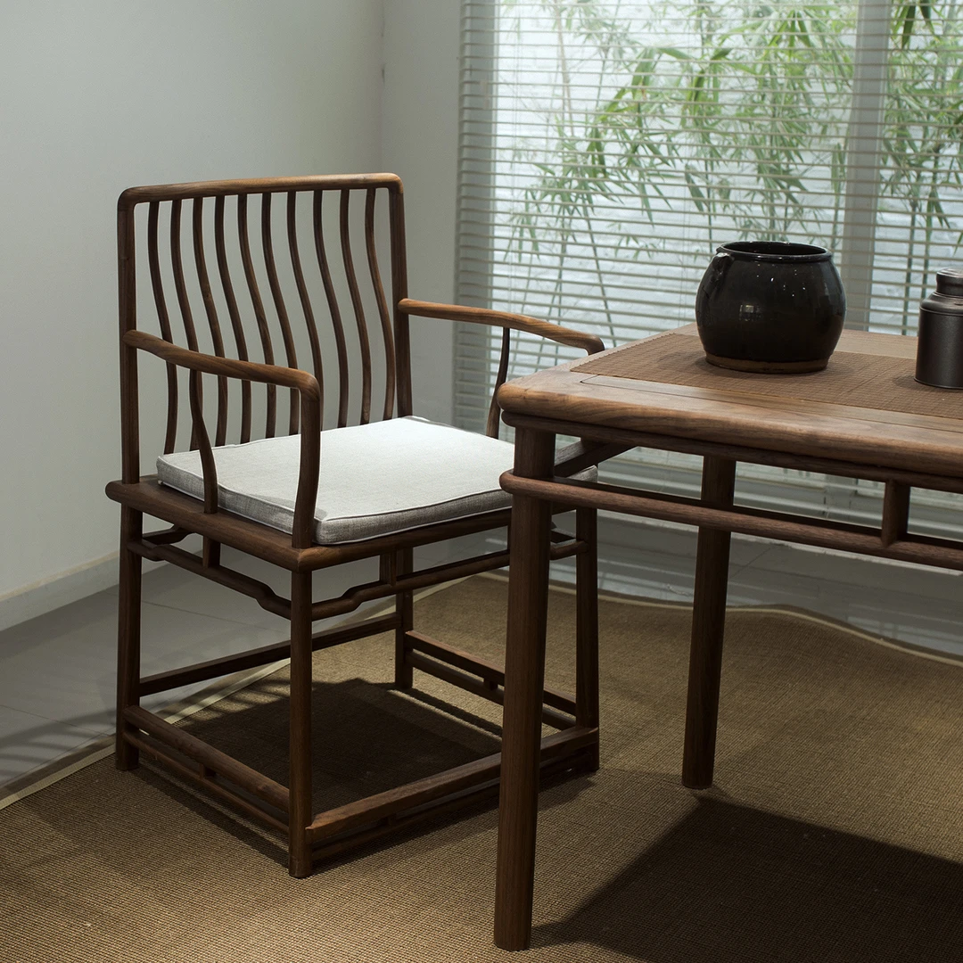 现代中式椅子实木茶座椅靠背椅榆木禅意客人椅茶椅子新中式泡茶椅