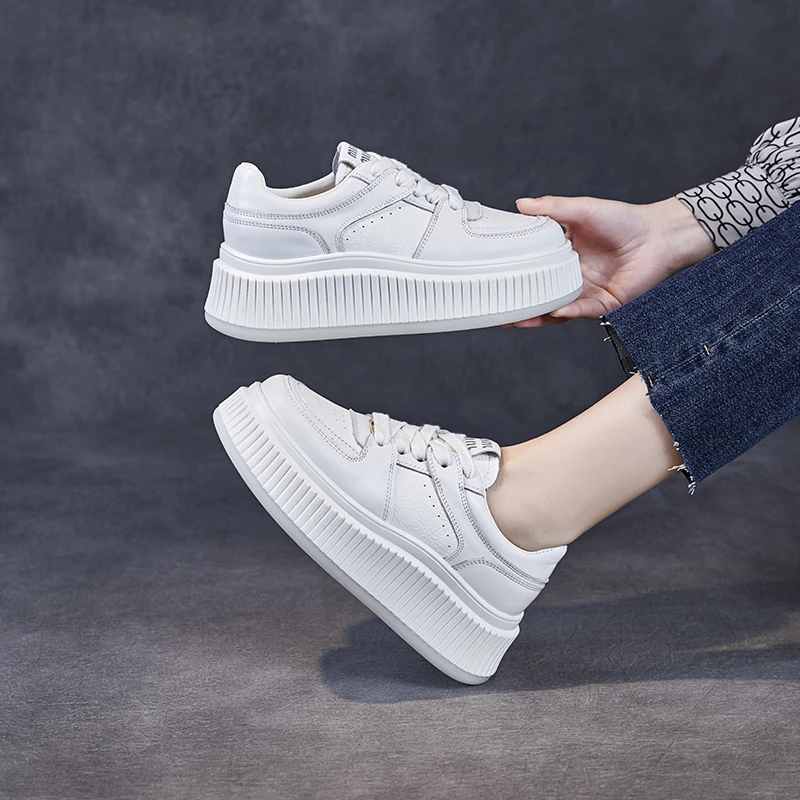 老张手工年糕鞋厚底真皮小白鞋女2025春季新款百搭运动休闲板鞋子
