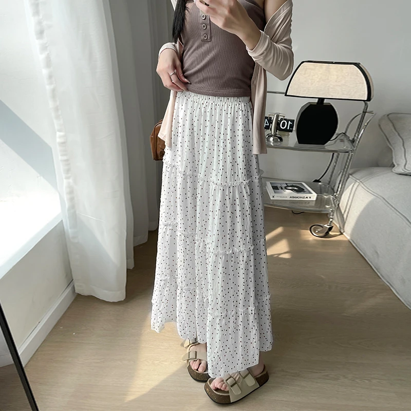 法式波点蛋糕裙女春夏2025新款高腰显瘦a字裙小个子蓬蓬半身长裙