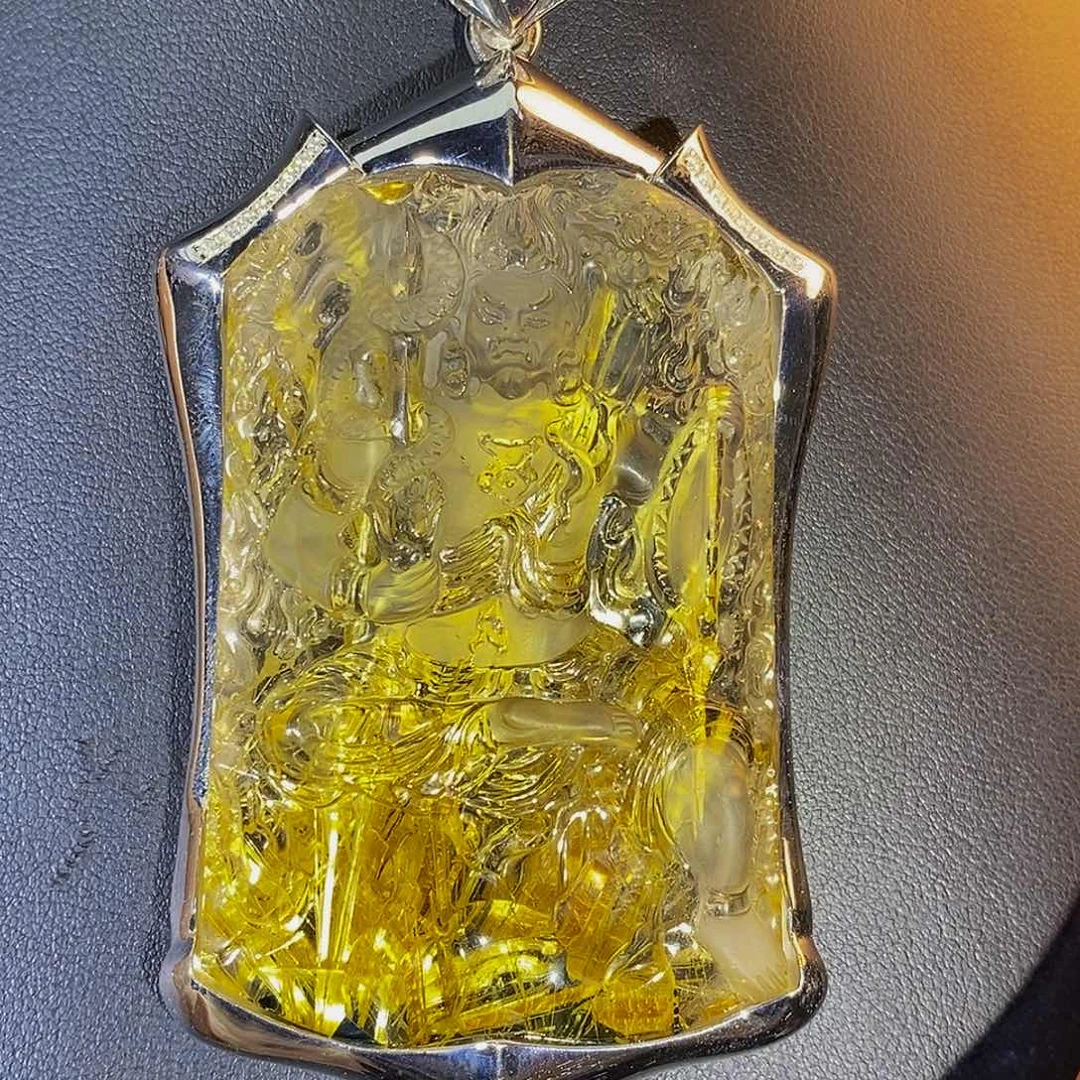 银S925镶嵌颈饰水晶天然藏品钛晶不动明王超大尺寸吊坠