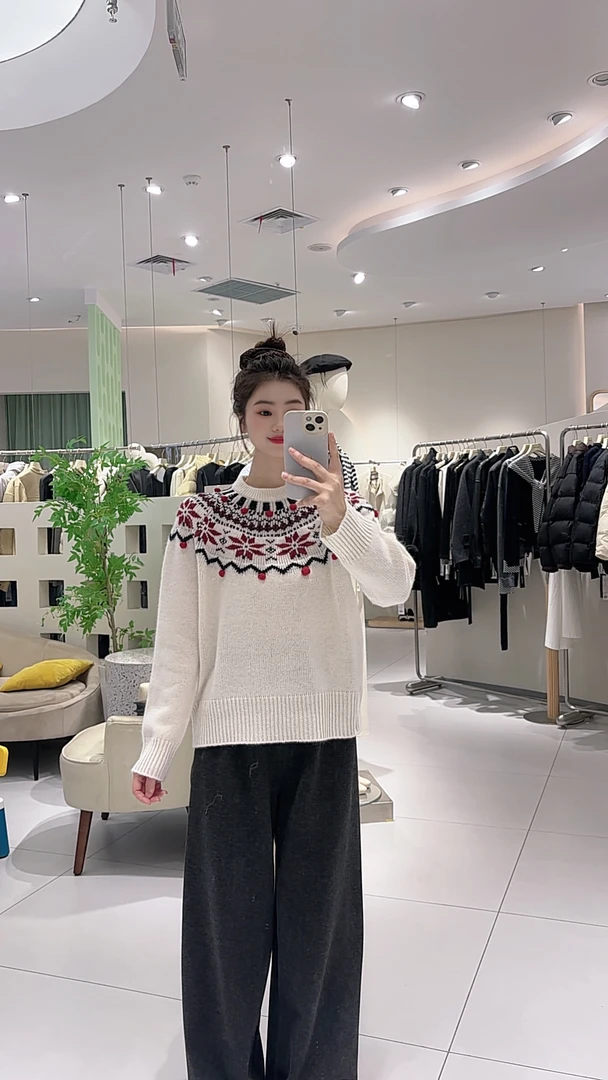 艾然新款上新圣诞雪花图案毛衣9716