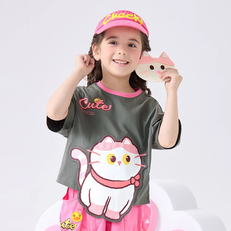 B.Duck小黄鸭萌趣卡通童装女童t恤夏季上衣中小童半袖儿童短袖