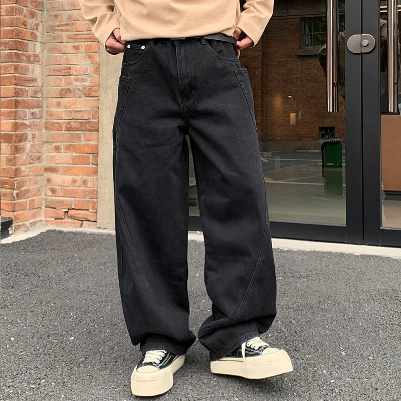 休闲百搭裤子黑色阔腿裤水洗秋冬显瘦韩版秋季直筒牛仔裤宽松中腰