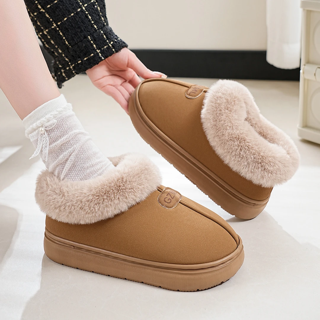 爆款冬季女款小熊毛绒防滑保暖厚底增高冬天室内家居外穿棉鞋拖鞋