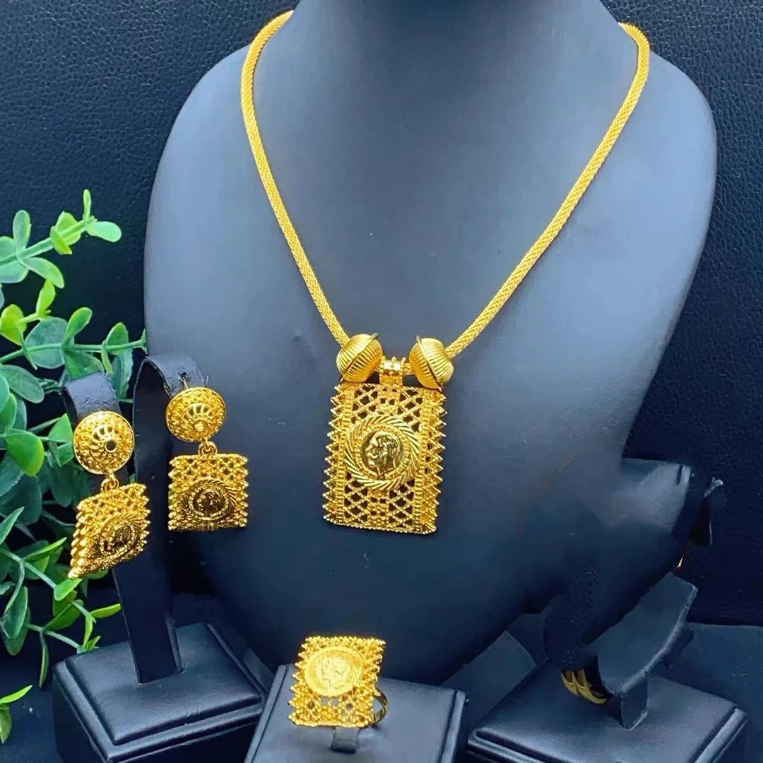 合金项链 【古米】3/45合金  中东女士霸气镂空古法首饰三件套精美