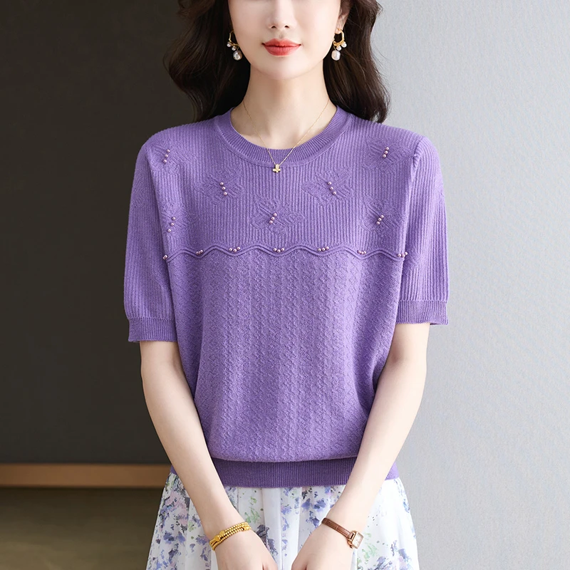 时尚百搭上衣遮肚子小衫夏季洋气女士短袖针织衫2025新款短款t恤