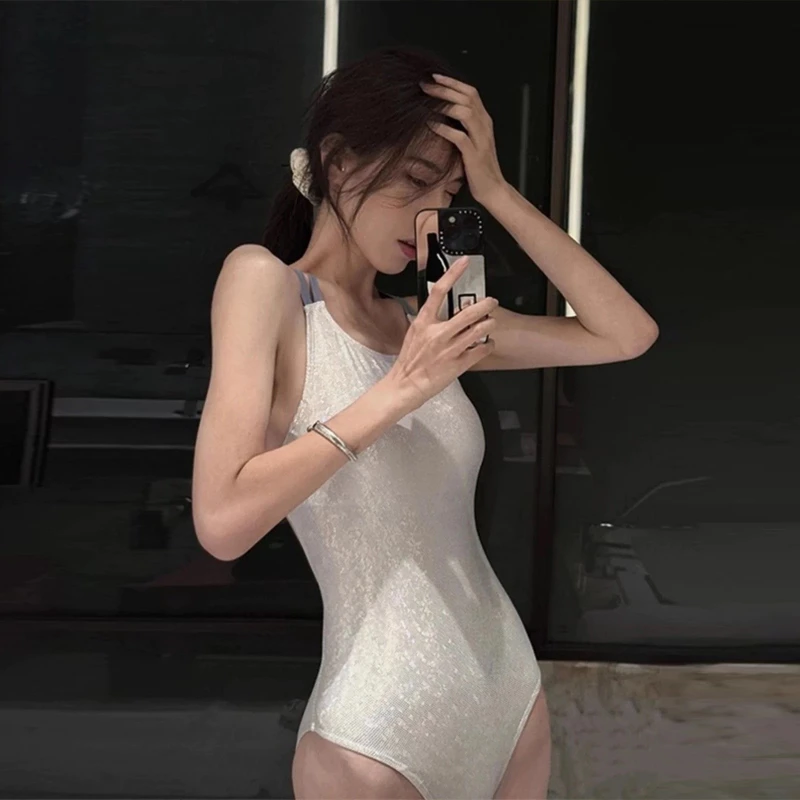 【月光白】泳衣女款高级感微胖女孩连体竞速游泳馆专用专业游泳衣