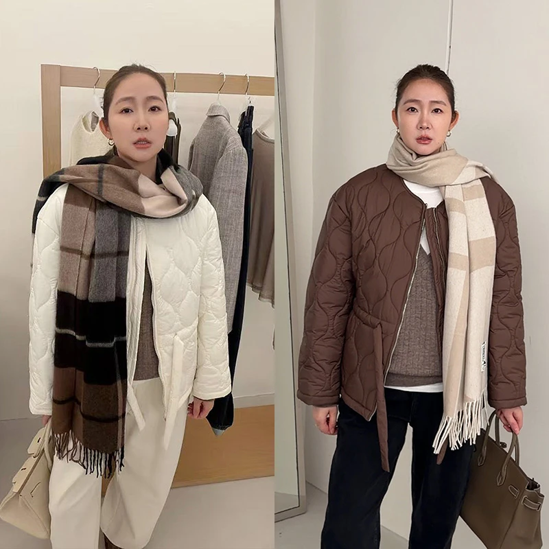 widelia陈魅儿2025秋冬新款 休闲宽松抽绳菱格长袖棉服外套819525