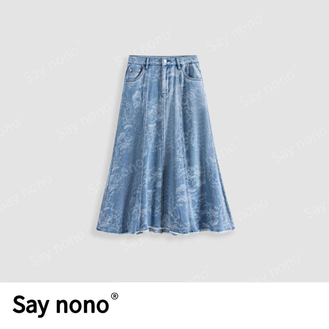 懒猫nono│Saynono春夏新款高级高腰显瘦复古提花半身牛仔裙H0801X