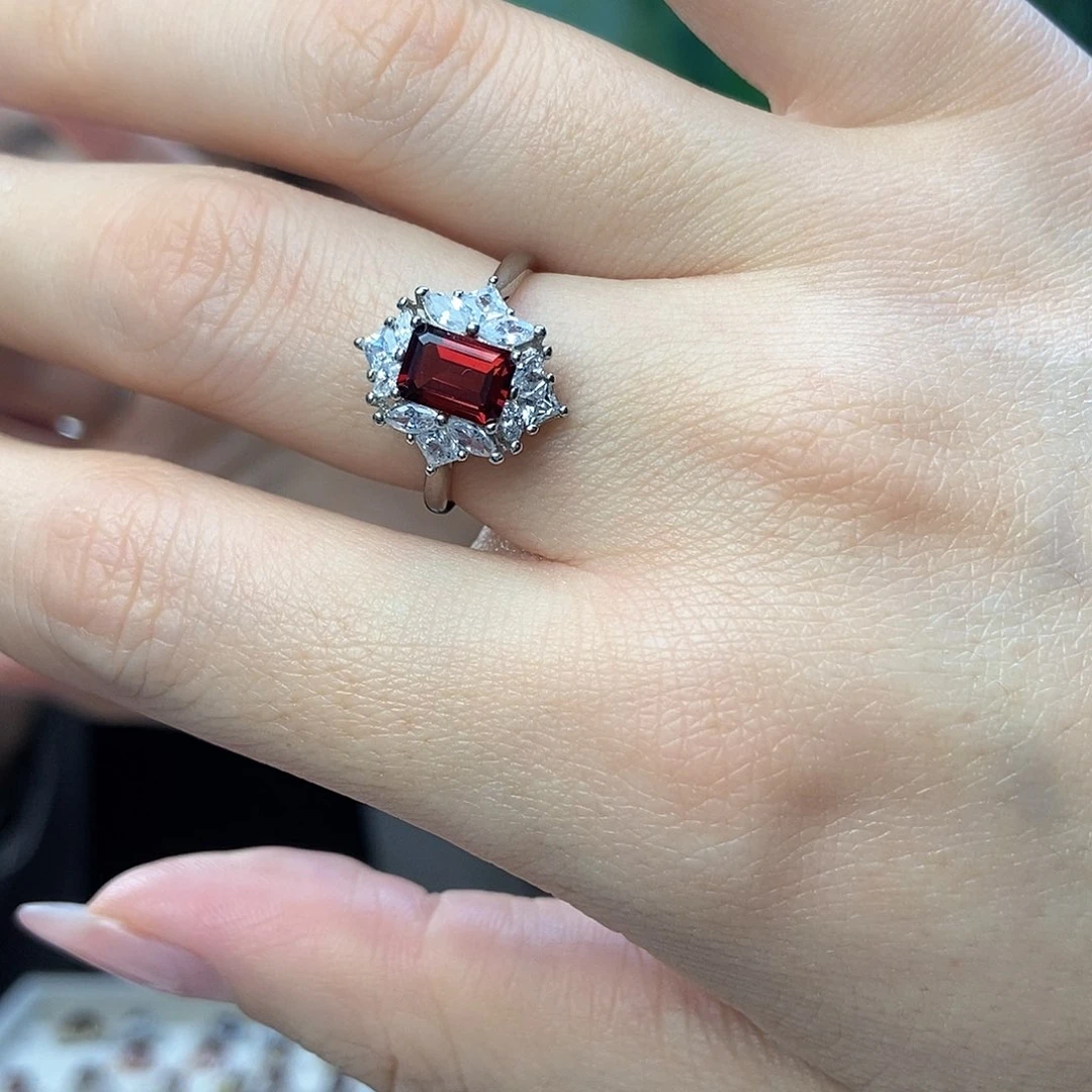 石榴石戒指银S925镶嵌