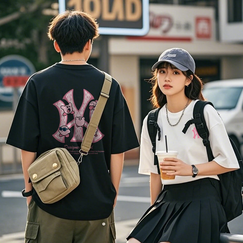 中性透气短袖落肩袖印花运动T恤韩版夏季学生运动ins男士时尚休闲