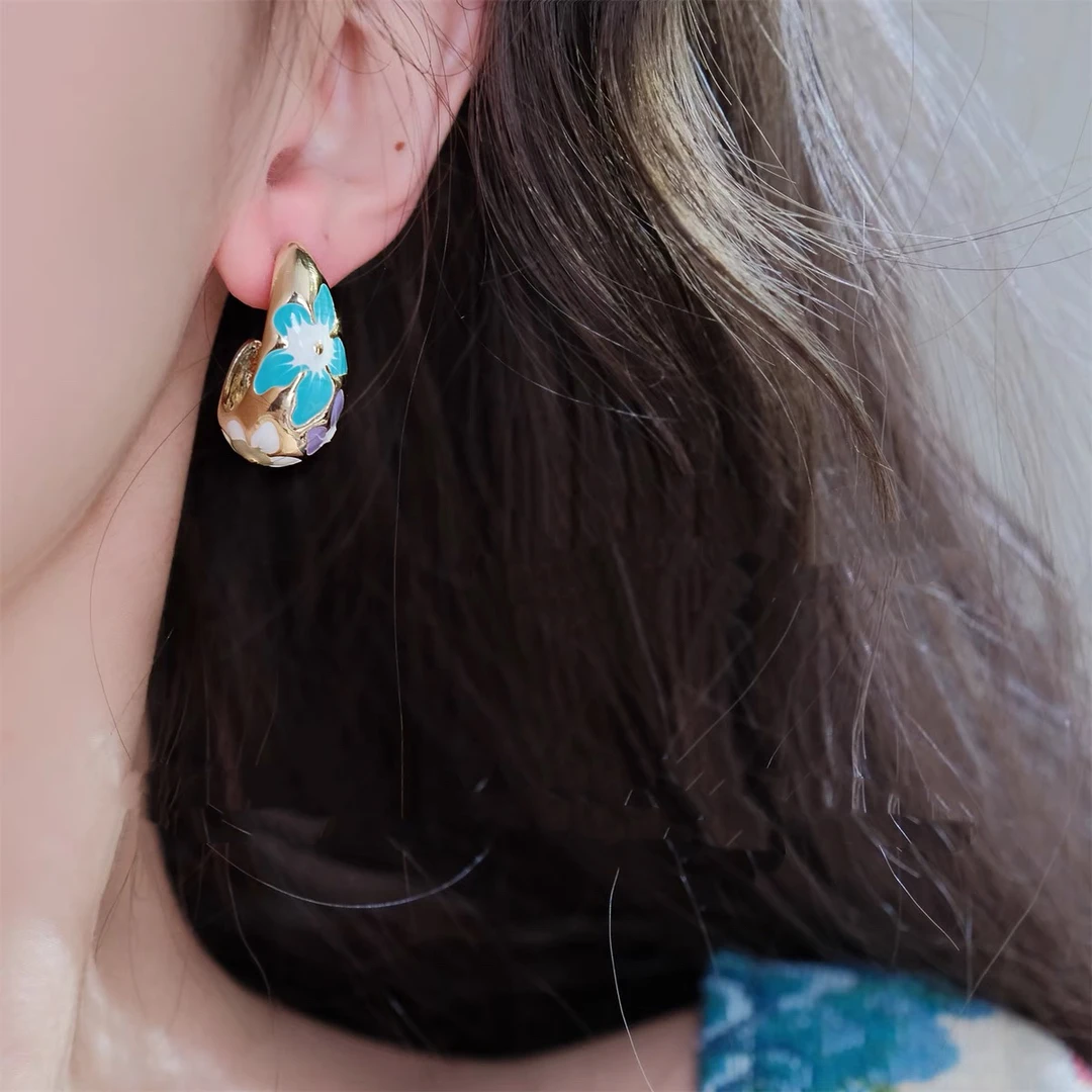 铜合金耳饰 手工气质轻奢时尚百搭复古彩色法式小众精致设计感066