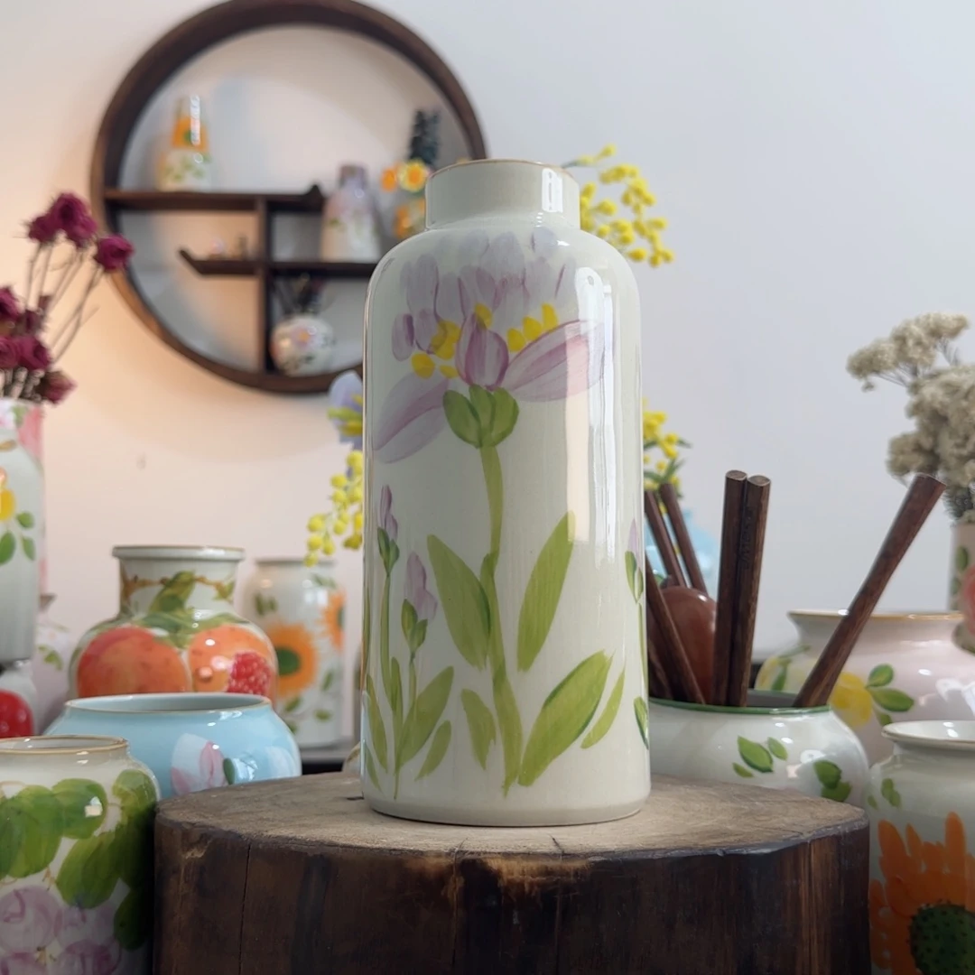 摆件景德镇手绘陶瓷花瓶摆件无孔