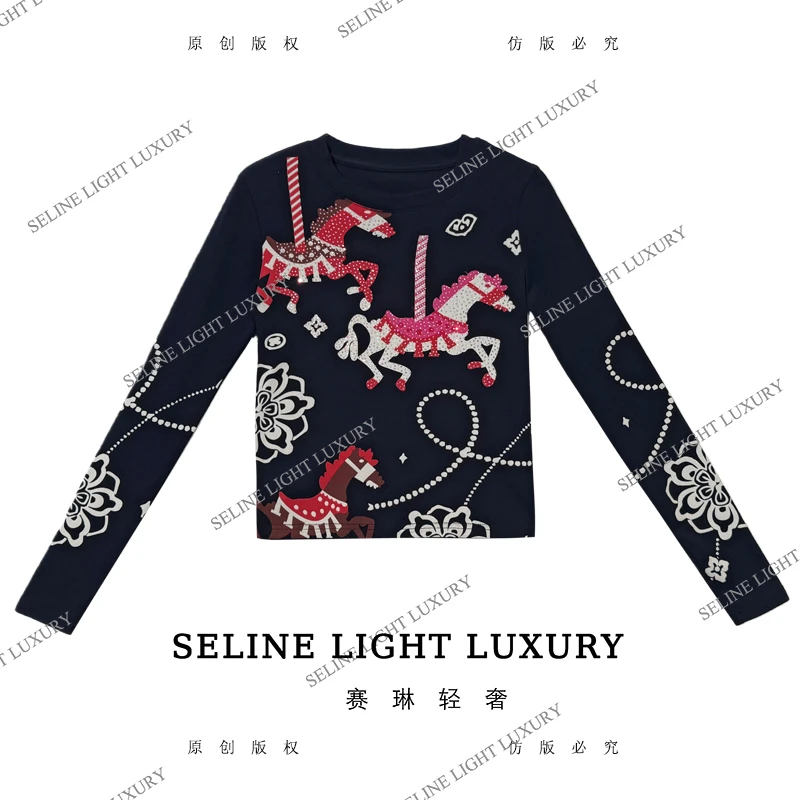 【26C-15】七 2026 SELINE 春夏新款旋转木马气质时尚圆领长袖T恤