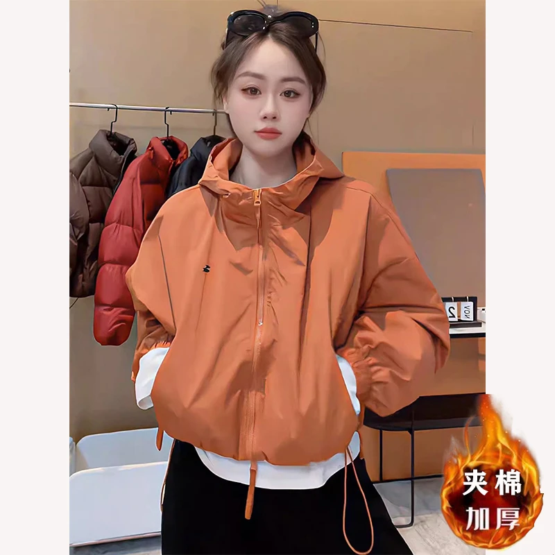 2024新款夹棉加厚连帽休闲百搭韩版短款夹克冲锋衣女高级感潮088