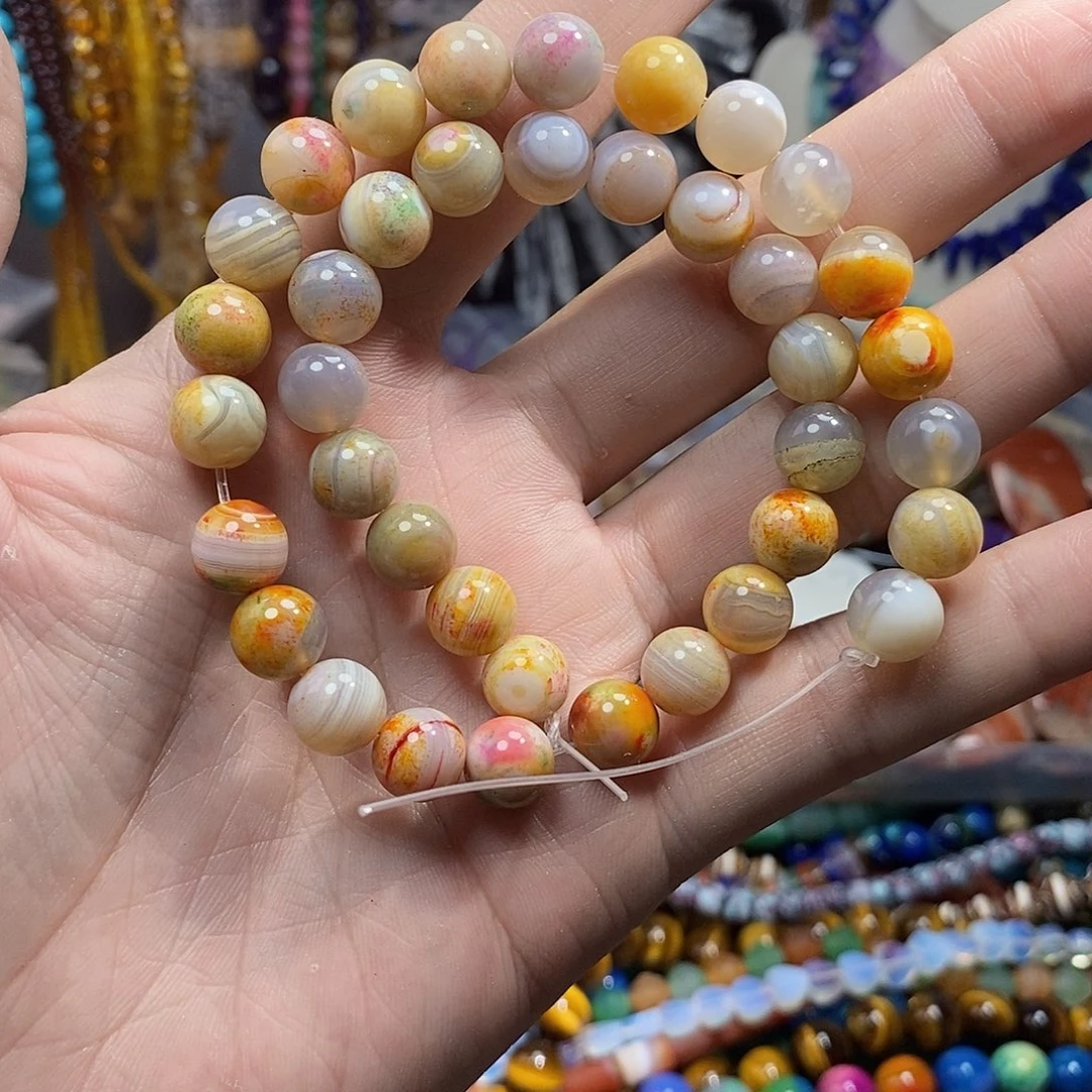 石英质玉未镶嵌，七彩缠丝玛瑙10mm，