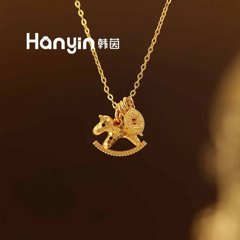 铜合金项链 新中式时尚百搭钱多多龙鳞碎冰冰木马项链