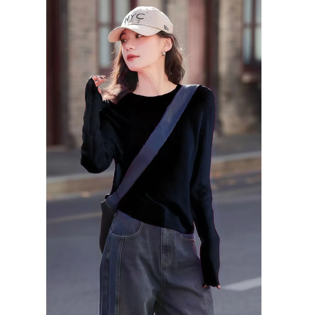 福利-拍下选择编码-剪标撤柜春夏纯色长袖气质显瘦针织上衣女