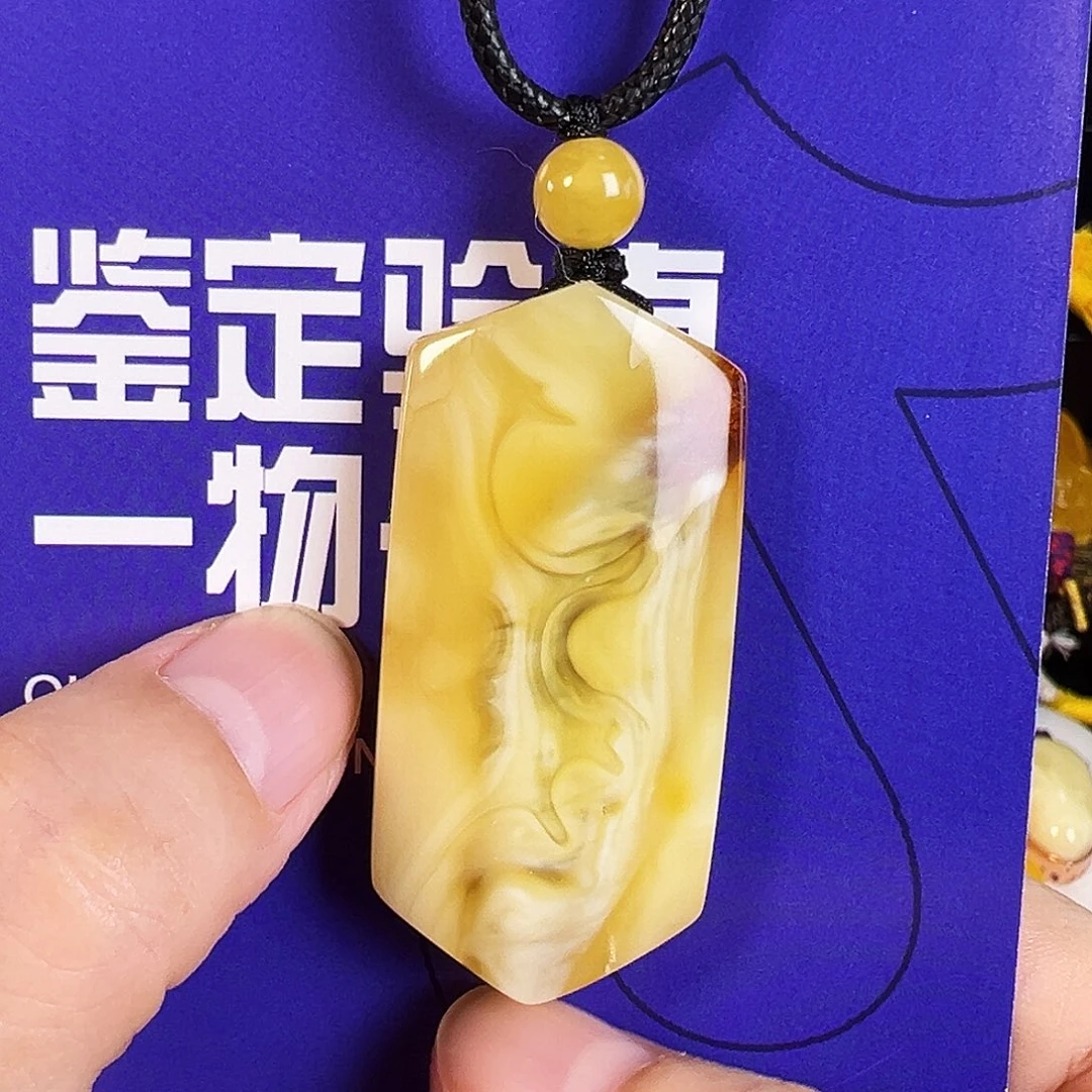琥珀未镶嵌颈饰琥珀蜜蜡鸡油黄瓷白拉丝妖花吊坠